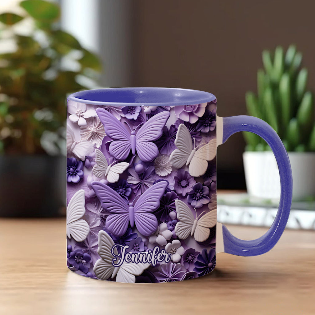 Purple Butterflies - Personalized Butterfly Accent Mug
