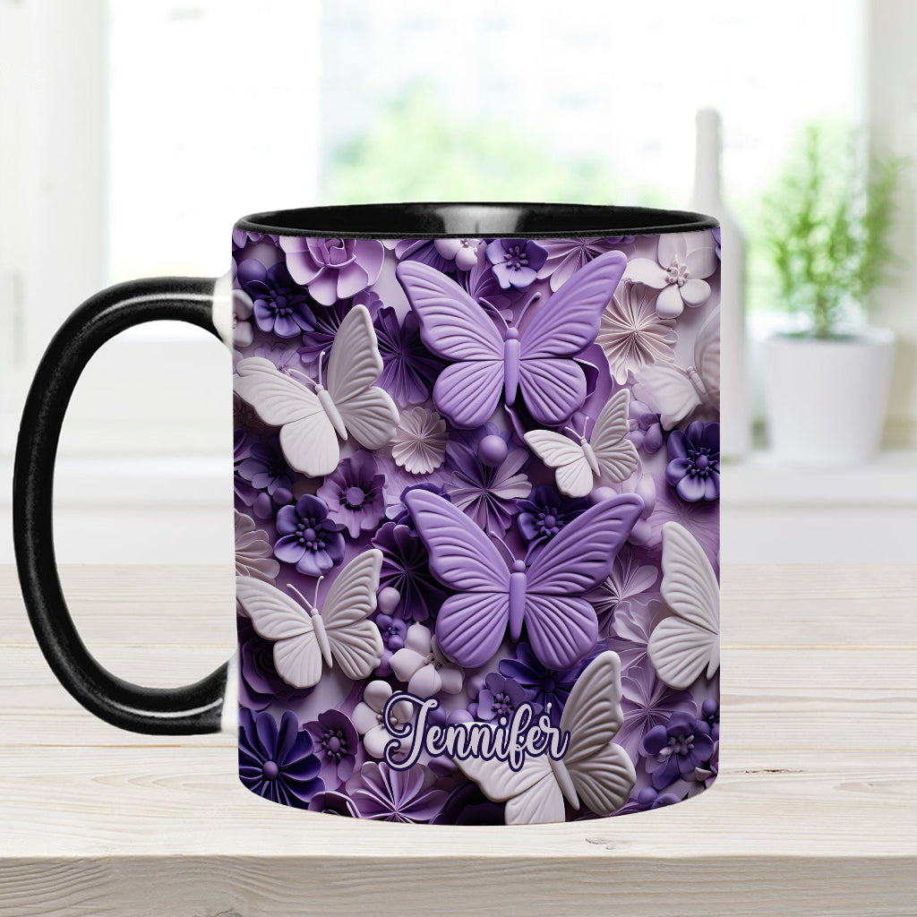Purple Butterflies - Personalized Butterfly Accent Mug
