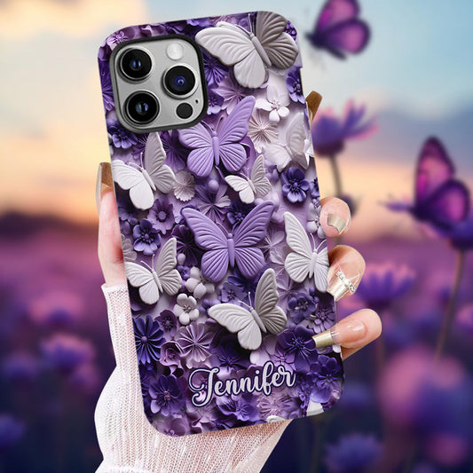 Coque de téléphone personnalisée avec papillons violets - Motif papillon intégral