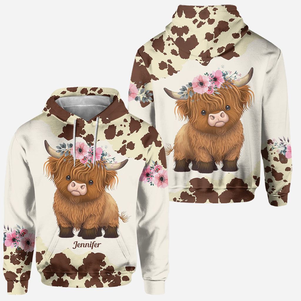 Juste une fille qui aime les vaches des Highlands - Sweat à capuche et legging personnalisés avec motif vache des Highlands