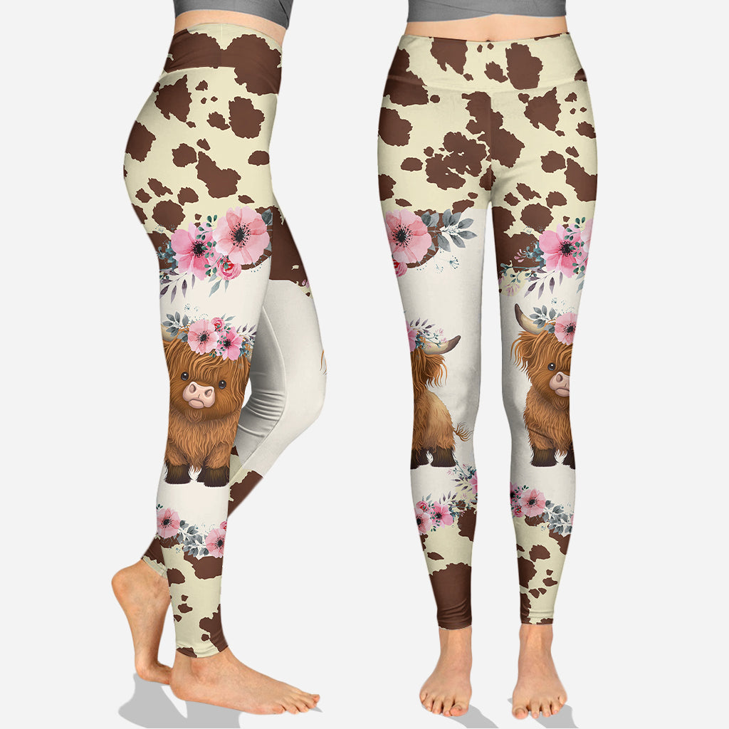 Juste une fille qui aime les vaches des Highlands - Sweat à capuche et legging personnalisés avec motif vache des Highlands