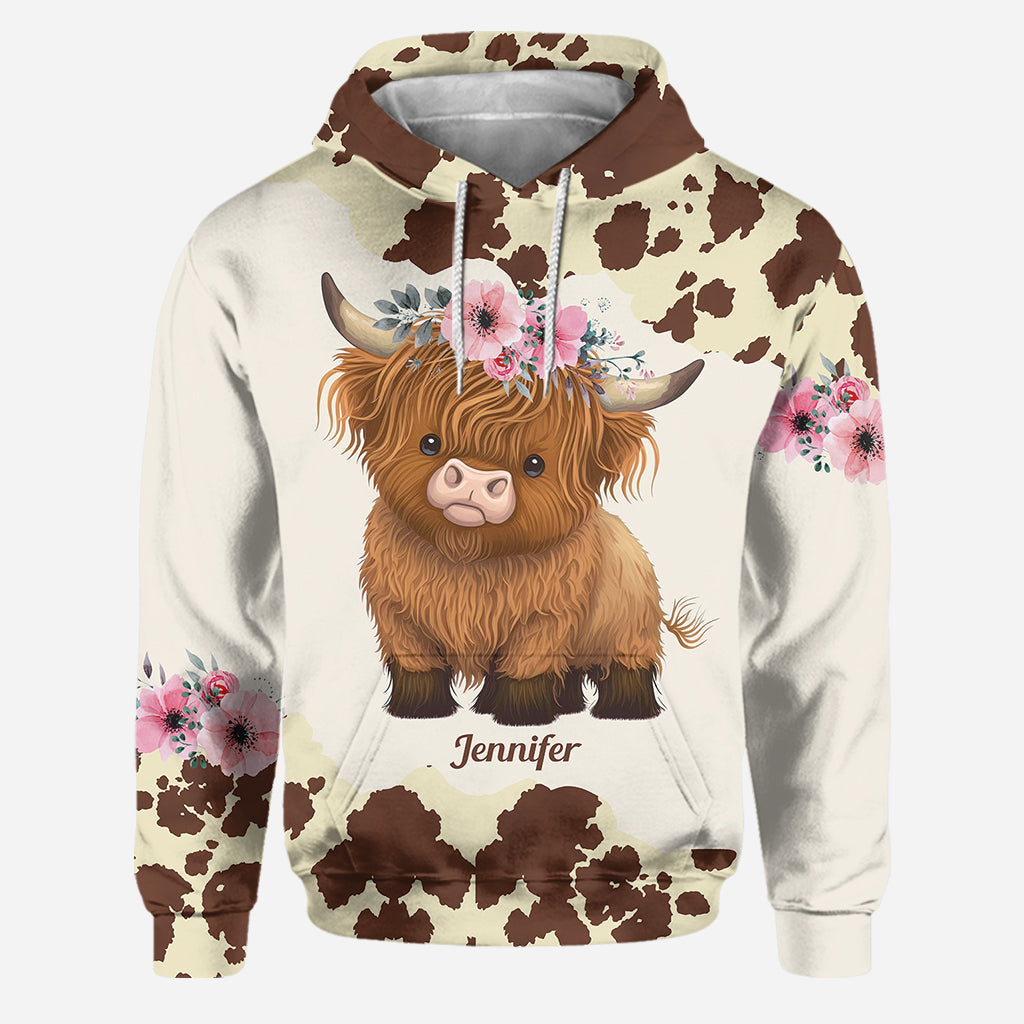 Juste une fille qui aime les vaches des Highlands - Sweat à capuche et legging personnalisés avec motif vache des Highlands