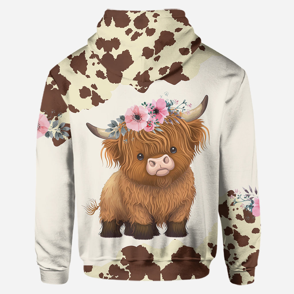 Juste une fille qui aime les vaches des Highlands - Sweat à capuche et legging personnalisés avec motif vache des Highlands