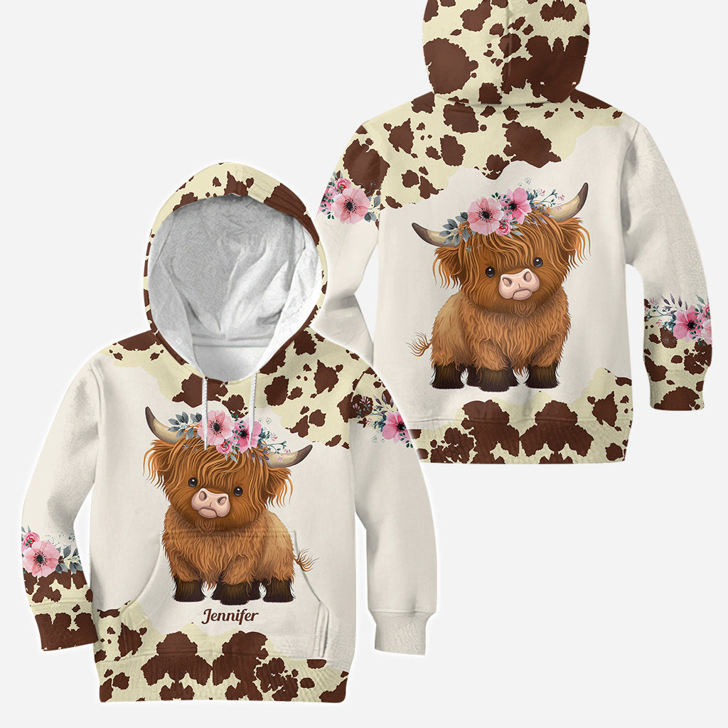 Juste une fille qui aime les vaches des Highlands - Sweat à capuche et legging personnalisés avec motif vache des Highlands