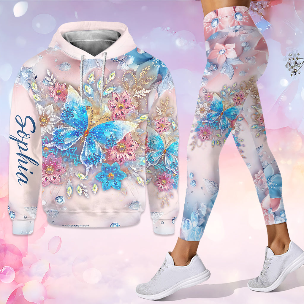 Papillon et Fleur - Sweat à capuche et legging personnalisés papillon