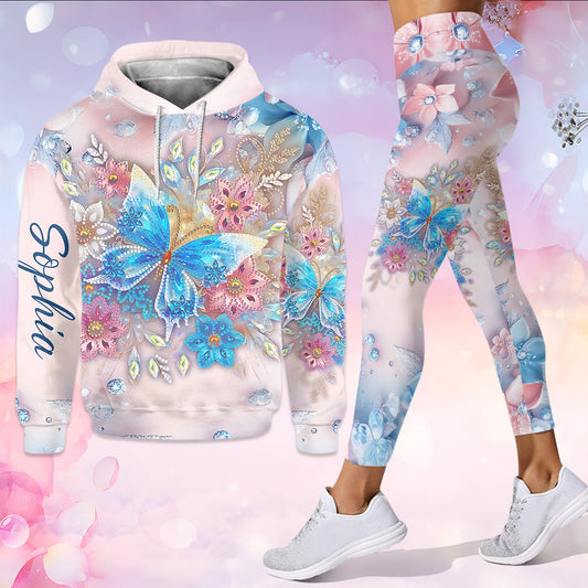 Papillon et Fleur - Sweat à capuche et legging personnalisés papillon