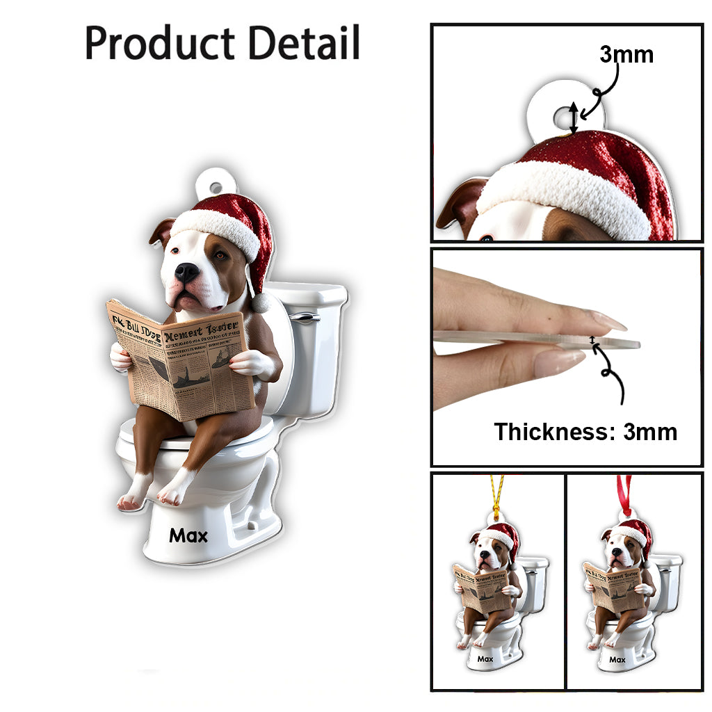 Pitbull Reading Newspaper - Personalized Pitbull Transparent Ornament