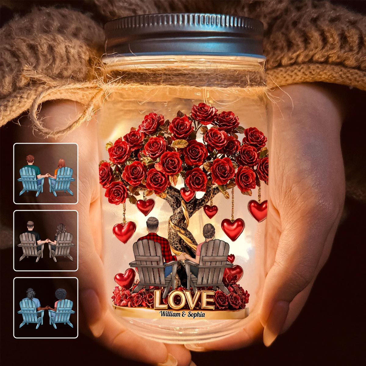 True Love - Personalized Couple Mason Jar Light