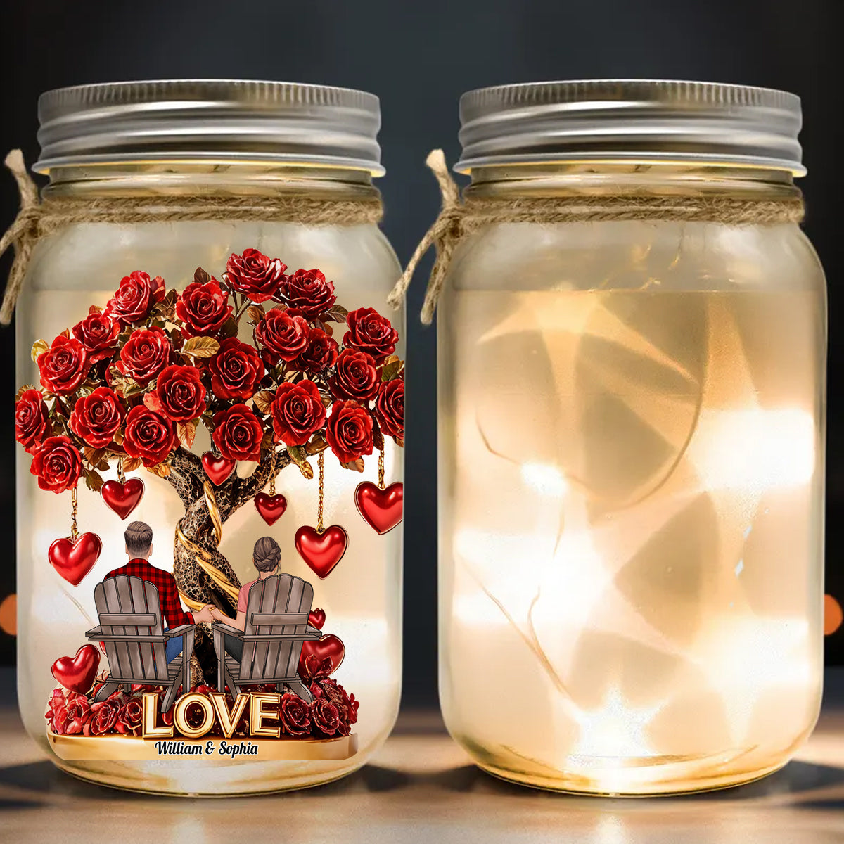 True Love - Personalized Couple Mason Jar Light