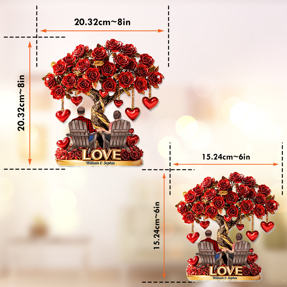 Arbre de l'Amour - Attrape-soleil personnalisé pour couple, à suspendre à la fenêtre 