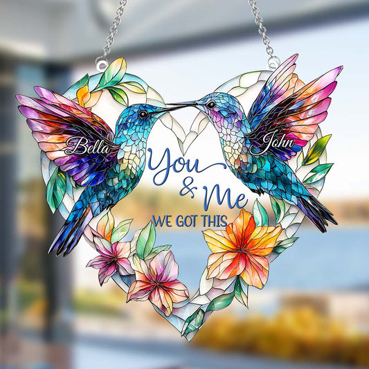 Hummingbird Couple - Personalized Hummingbird Window Hanging Suncatcher Ornament