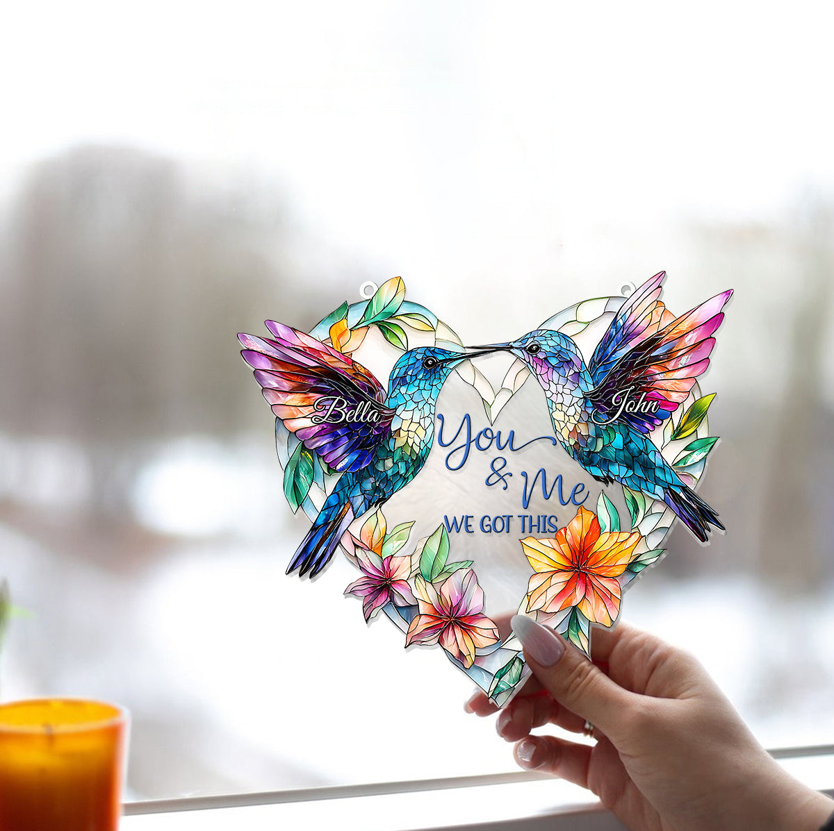 Hummingbird Couple - Personalized Hummingbird Window Hanging Suncatcher Ornament