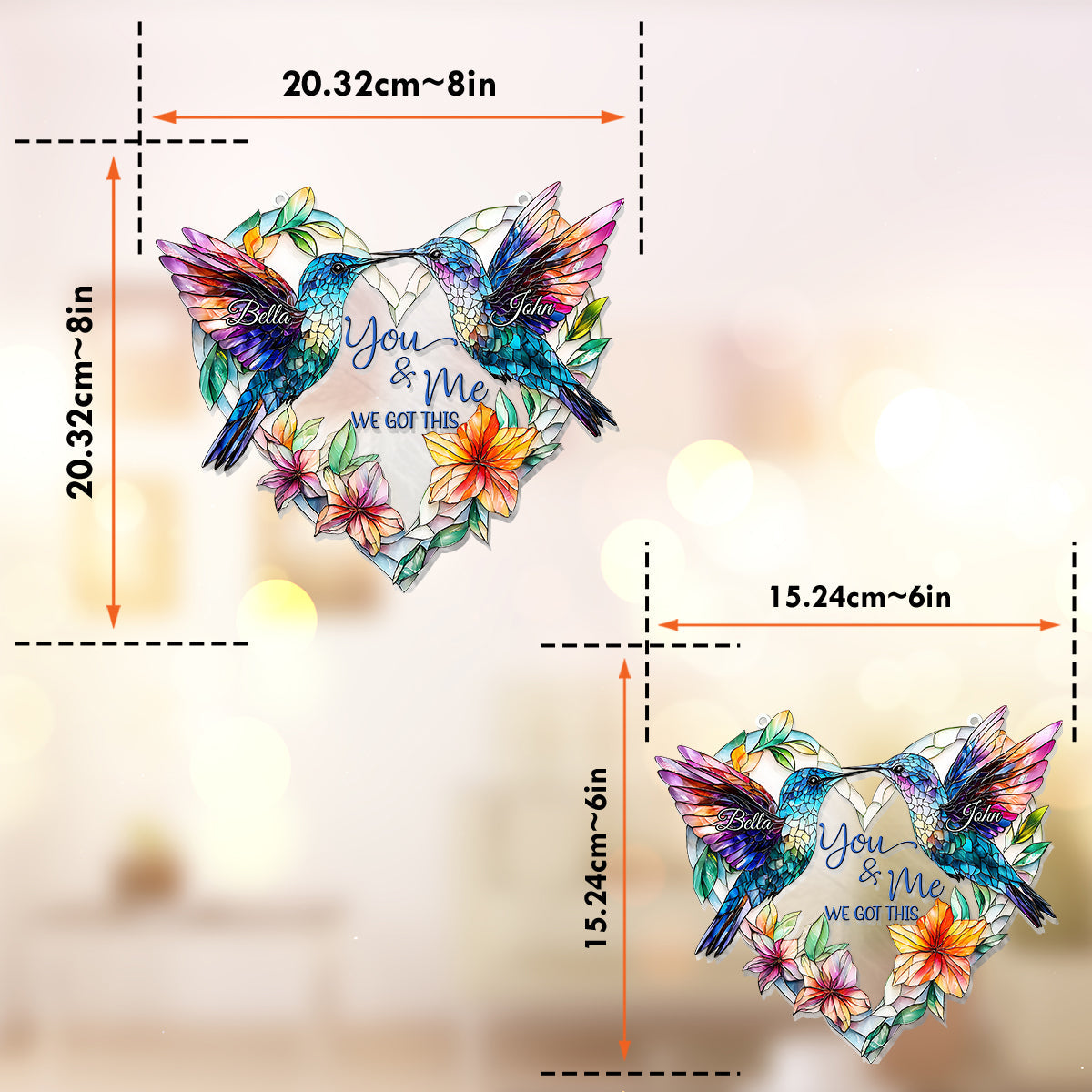 Hummingbird Couple - Personalized Hummingbird Window Hanging Suncatcher Ornament