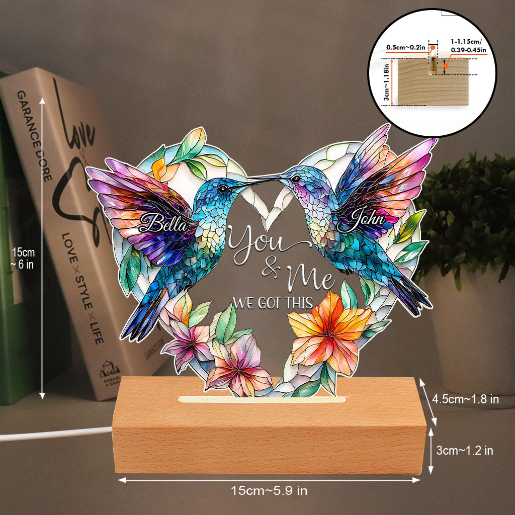 Hummingbird Couple - Personalized Hummingbird Shaped Plaque Light Base