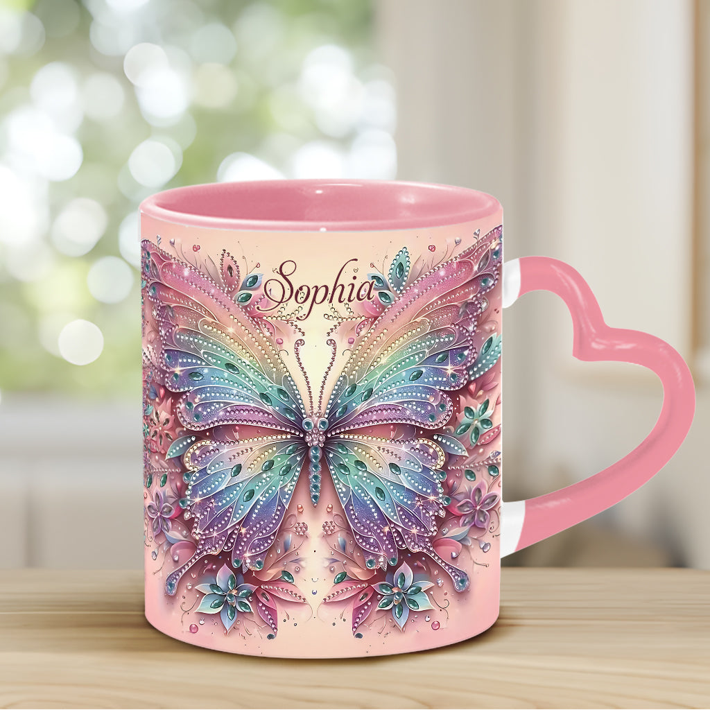 Butterfly & Flower - Personalized Butterfly Heart Handle Mug
