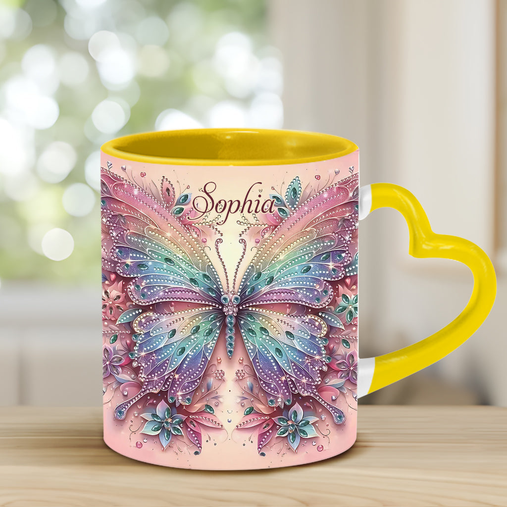Butterfly & Flower - Personalized Butterfly Heart Handle Mug