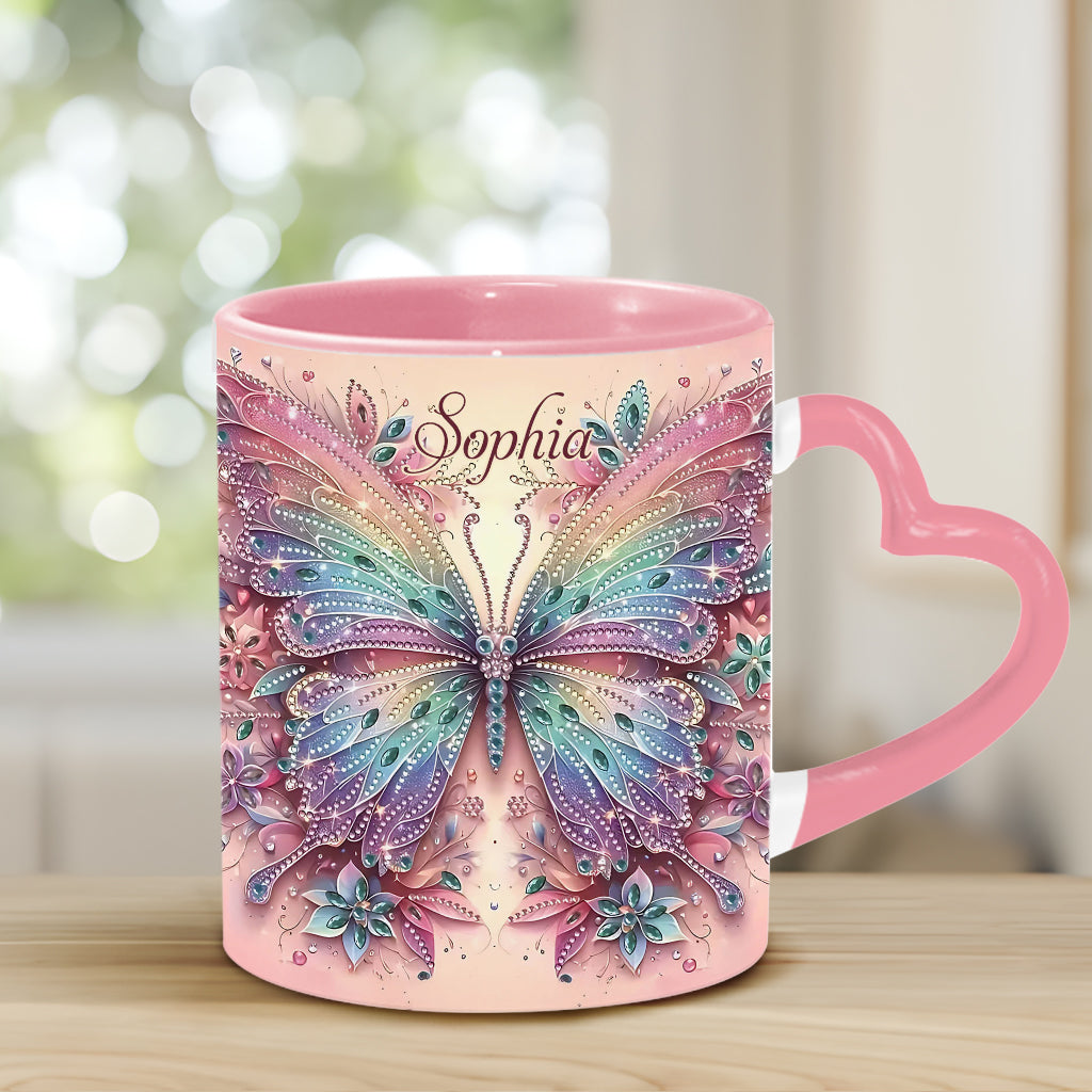 Butterfly & Flower - Personalized Butterfly Heart Handle Mug