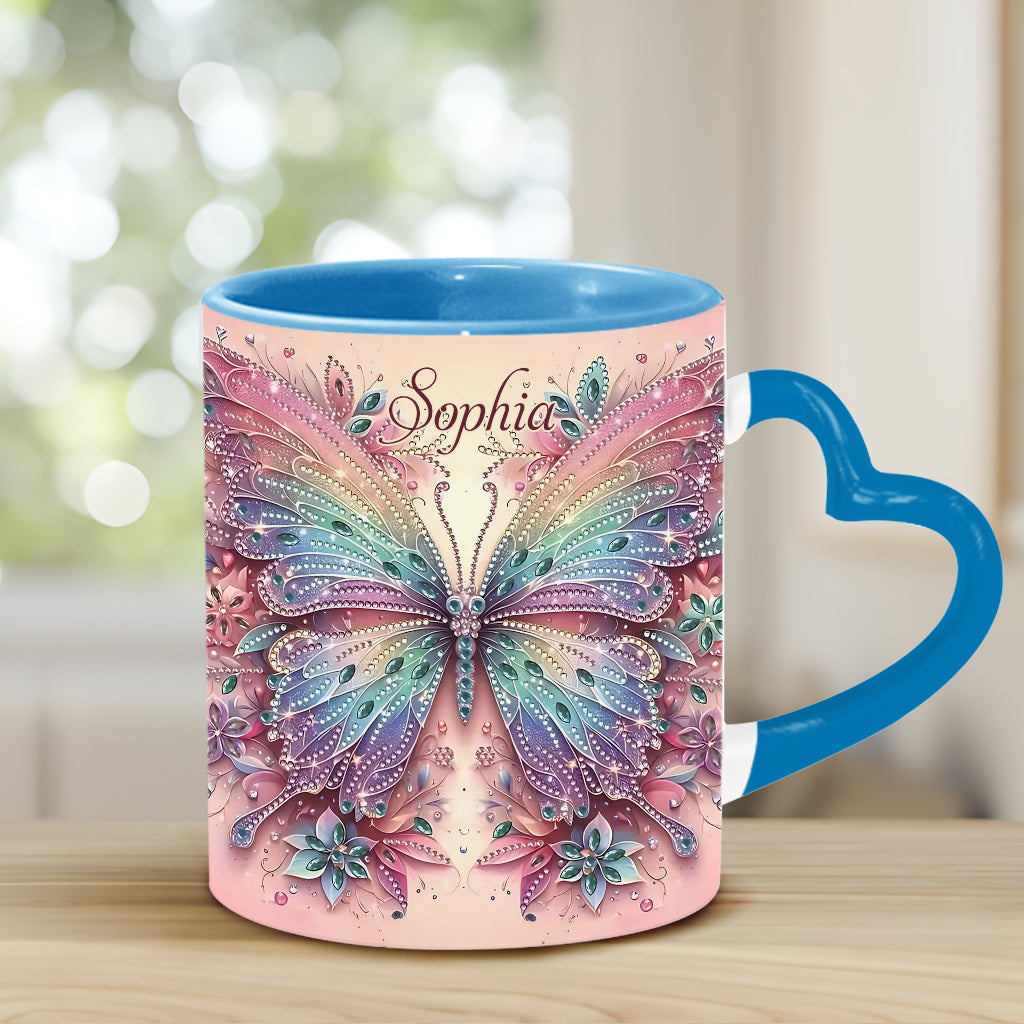 Butterfly & Flower - Personalized Butterfly Heart Handle Mug