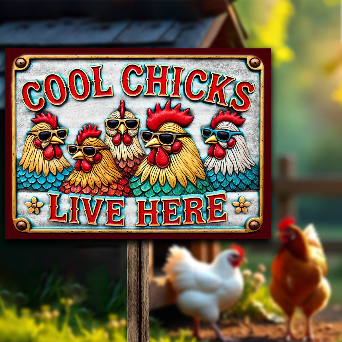 Cool Chicks Live Here - Chicken Rectangle Metal Sign