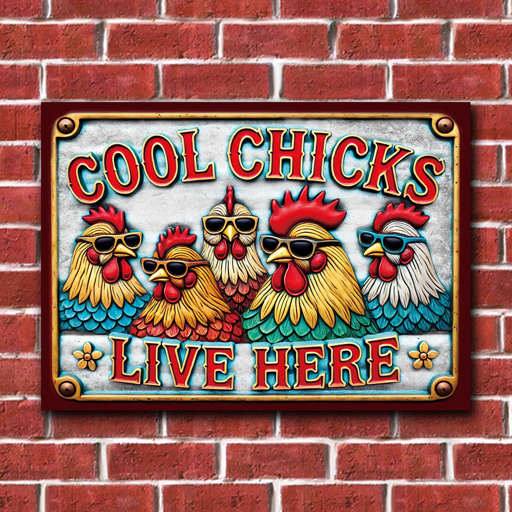 Cool Chicks Live Here - Chicken Rectangle Metal Sign