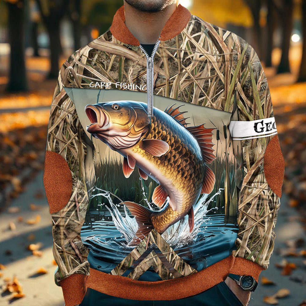 Carp Fishing - Personalized Fishing Men Zip-Up Sweatshirt