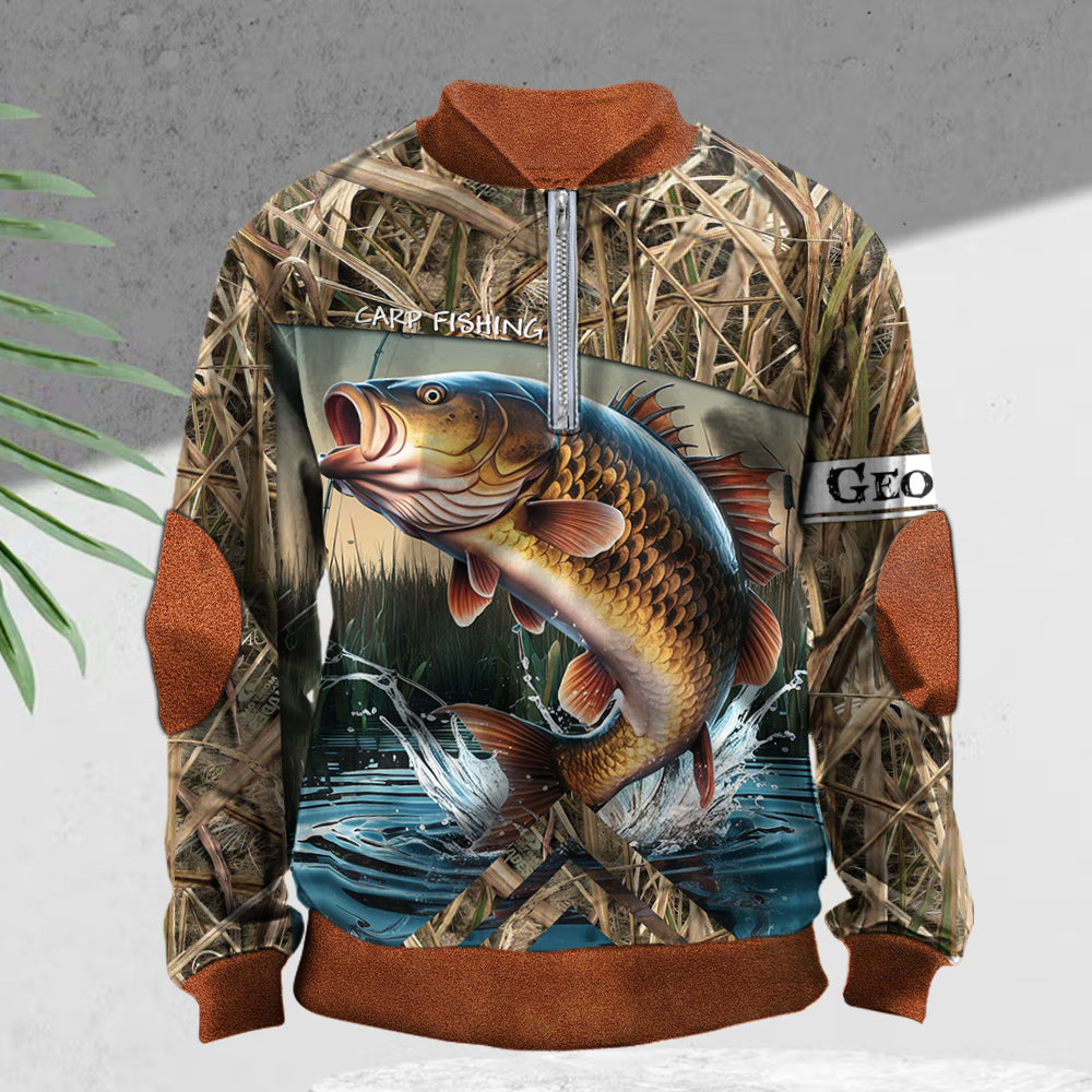 Carp Fishing - Personalized Fishing Men Zip-Up Sweatshirt