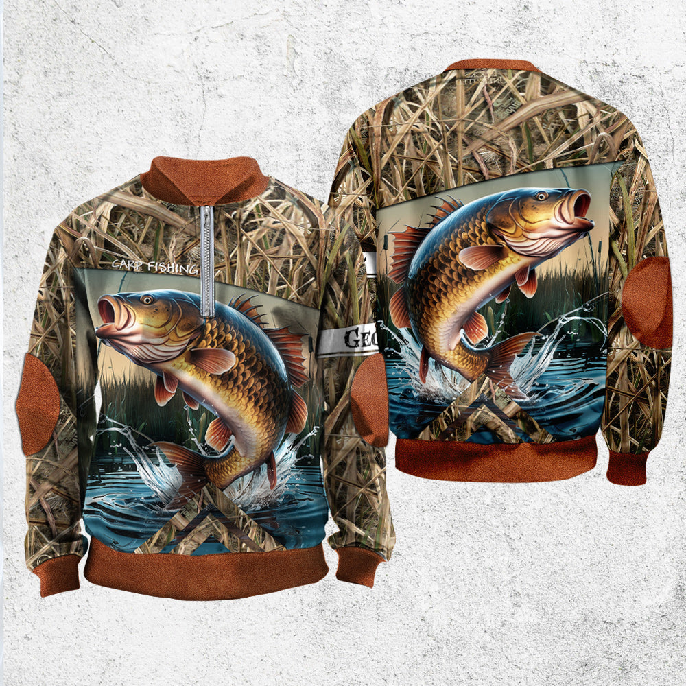 Carp Fishing - Personalized Fishing Men Zip-Up Sweatshirt