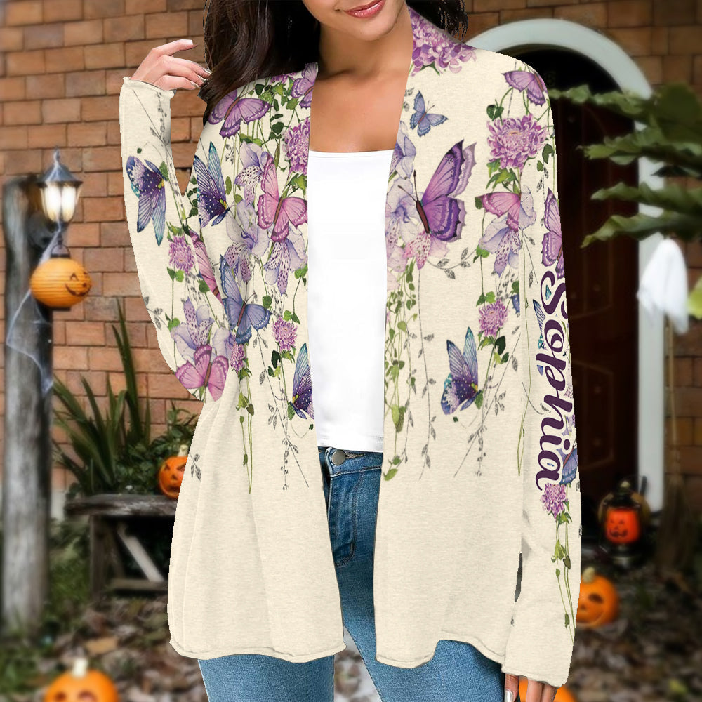 Butterfly And Flowers - Personalized Butterfly Cardigan