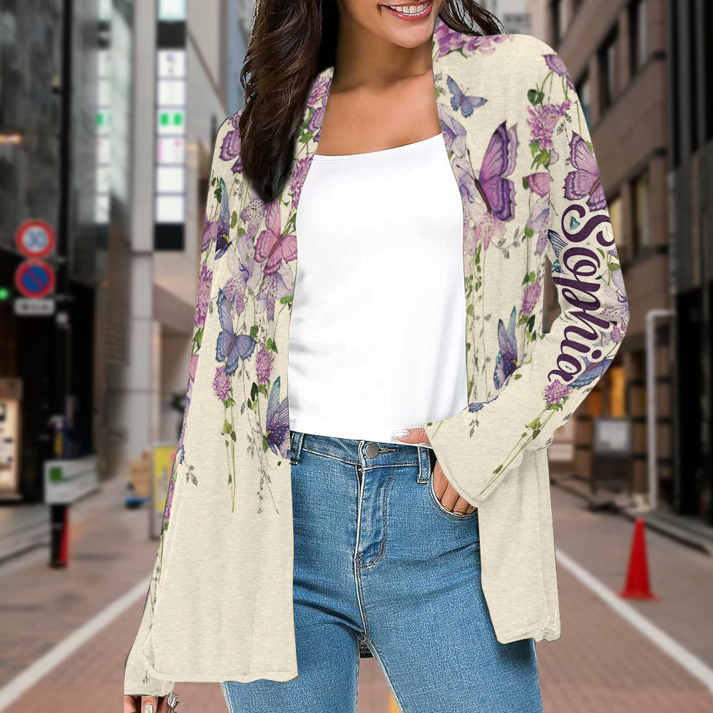 Butterfly And Flowers - Personalized Butterfly Cardigan