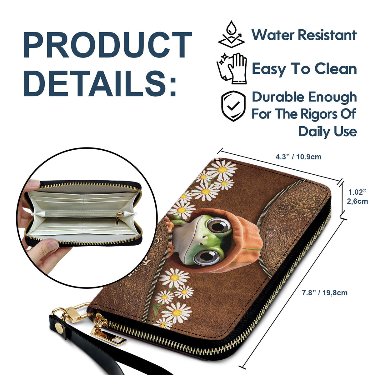 Adorable Grenouille - Portefeuille long en cuir personnalisé avec une grenouille