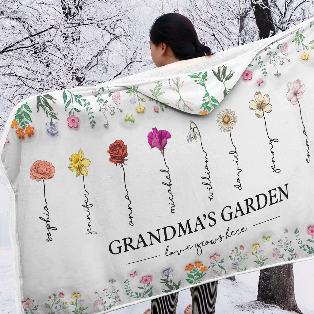 Grandma Garden - Personalized Grandma Hooded Blanket