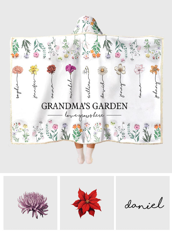 Grandma Garden - Personalized Grandma Hooded Blanket