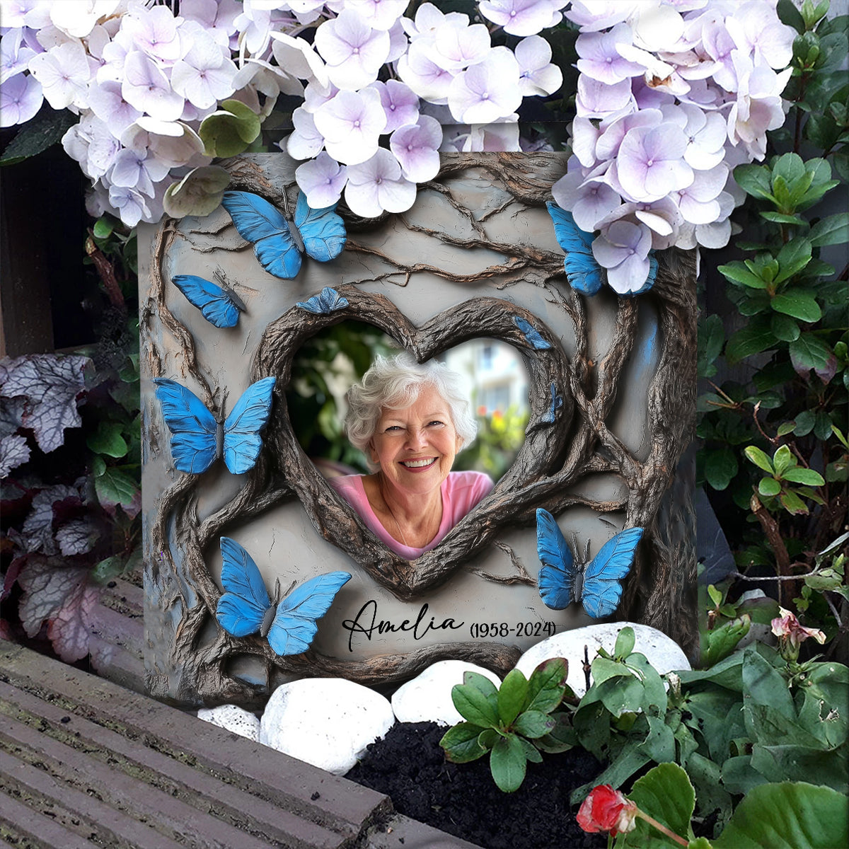 En souvenir de Papillon Bleu - Pierre commémorative carrée personnalisée