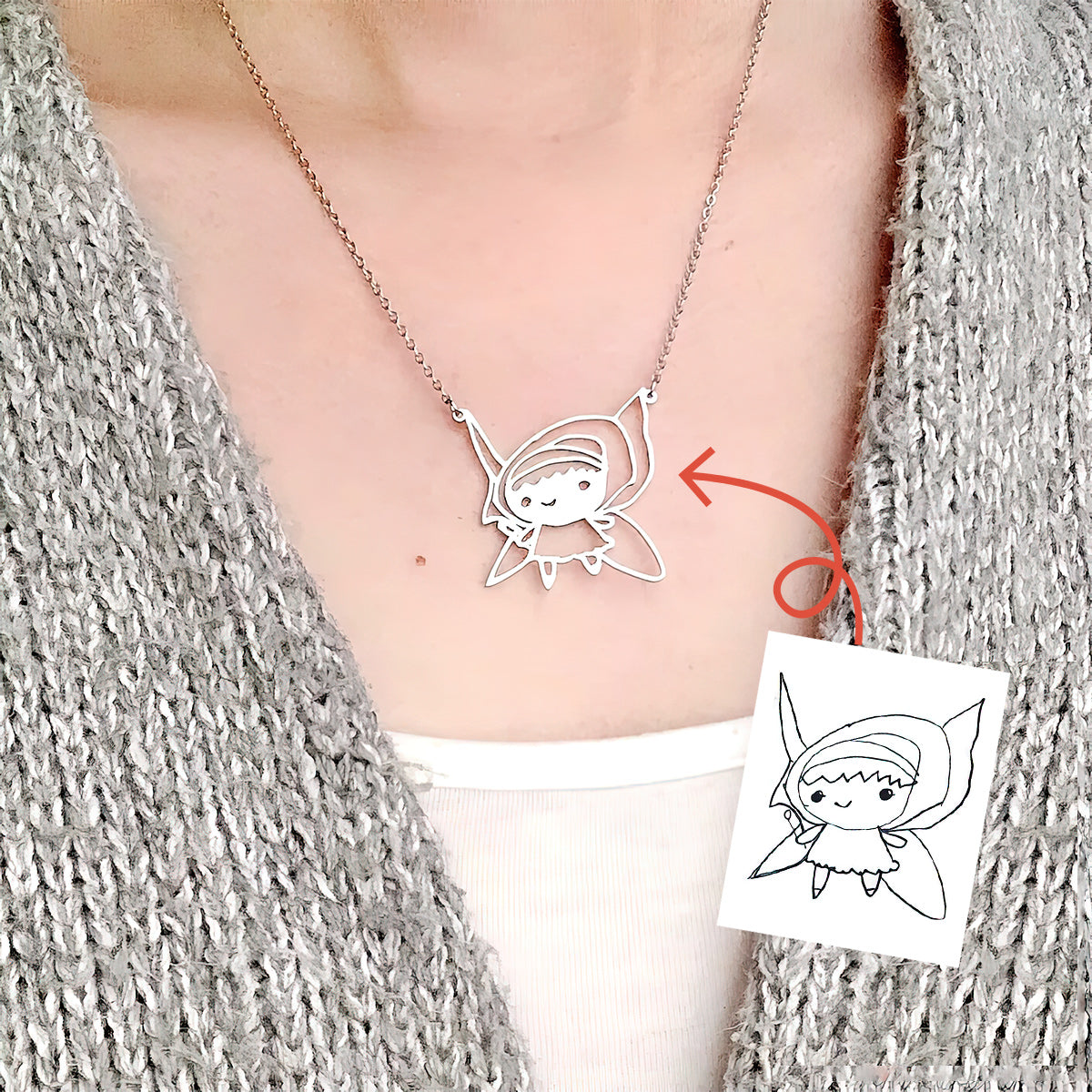 Kids Drawing Necklace - Personalized Family Custom Shaped Pendant