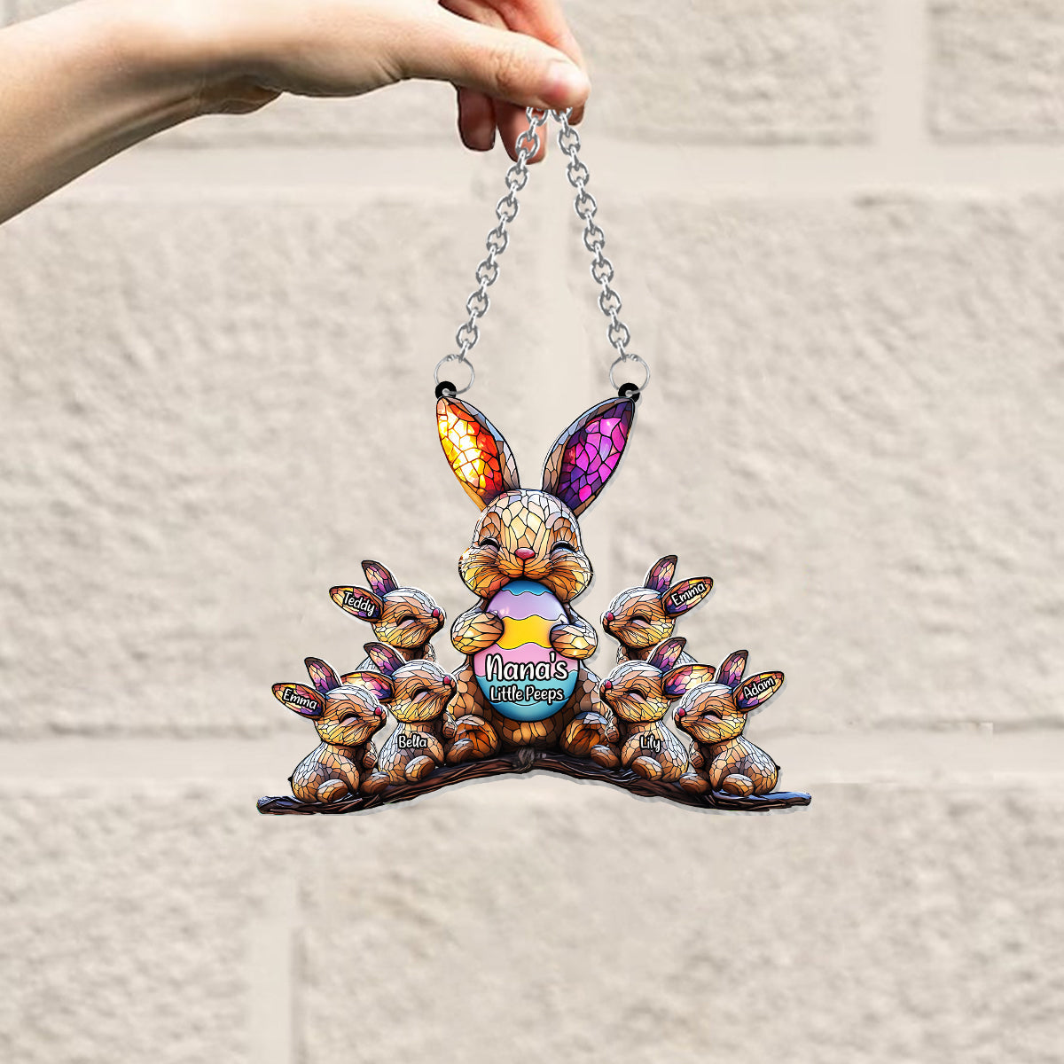 Décoration de Pâques « Les petits chéris de mamie » - Attrape-soleil personnalisé à suspendre à la fenêtre pour grand-mère 