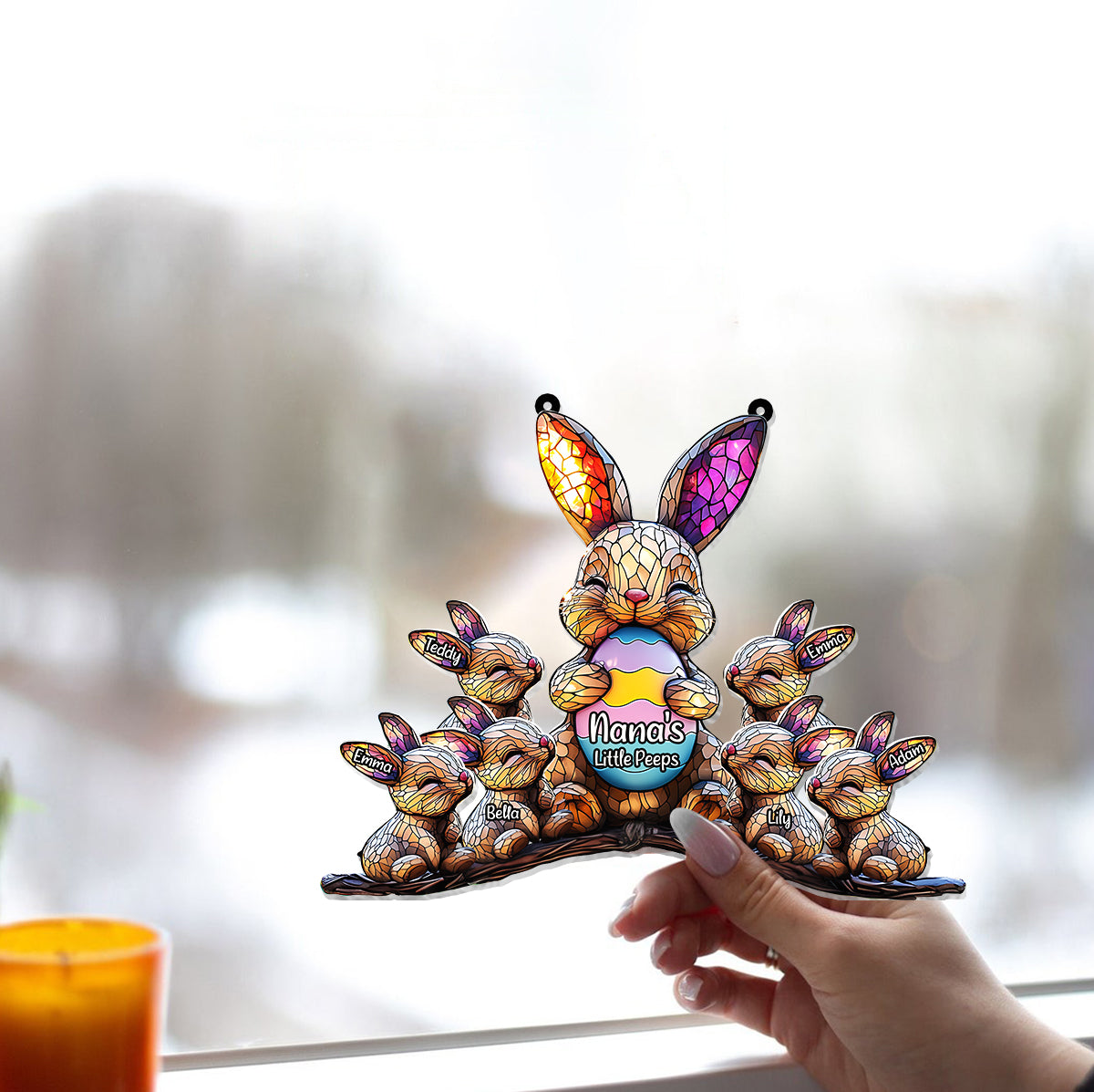 Décoration de Pâques « Les petits chéris de mamie » - Attrape-soleil personnalisé à suspendre à la fenêtre pour grand-mère 