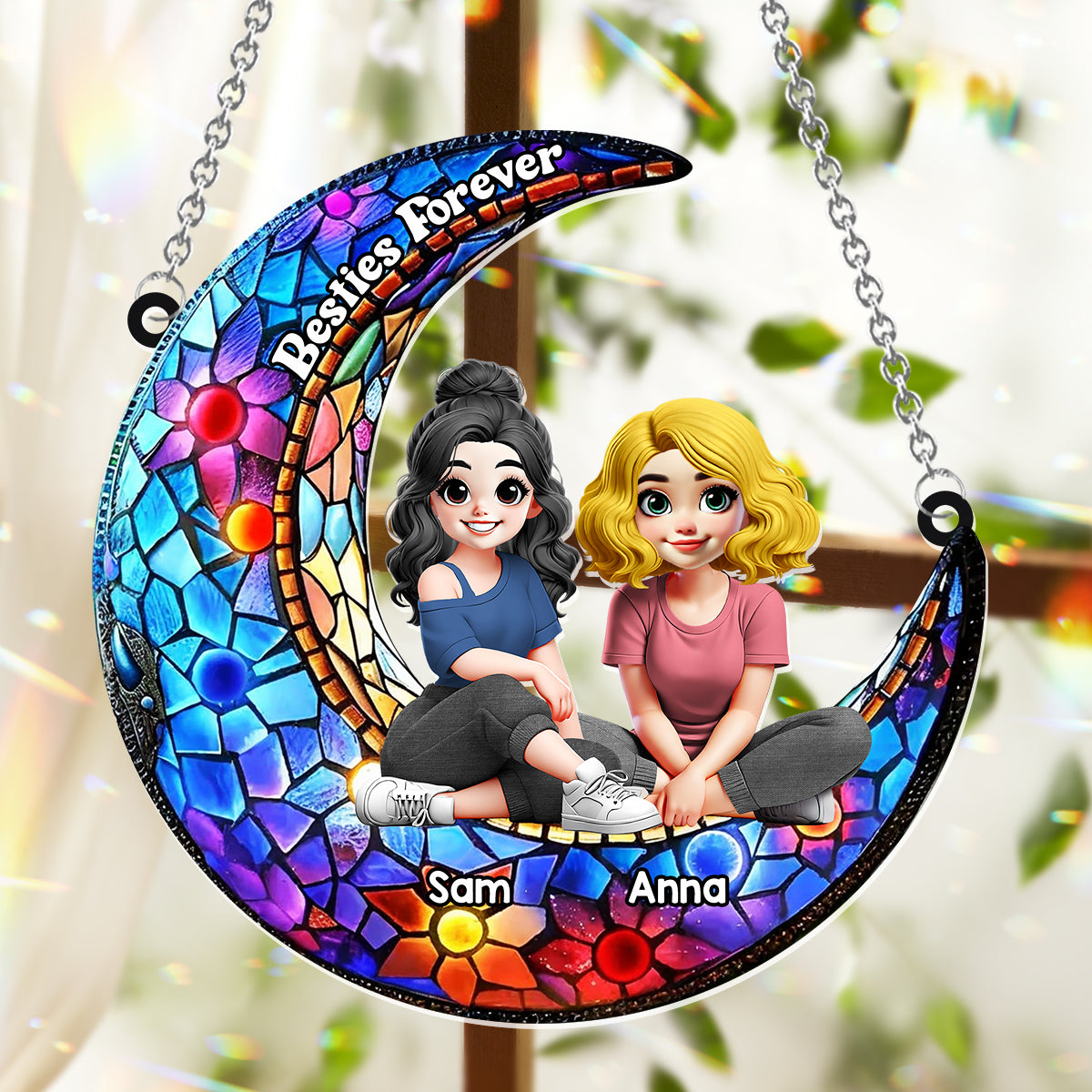 Besties Forever - Personalized Bestie Window Hanging Suncatcher Ornament