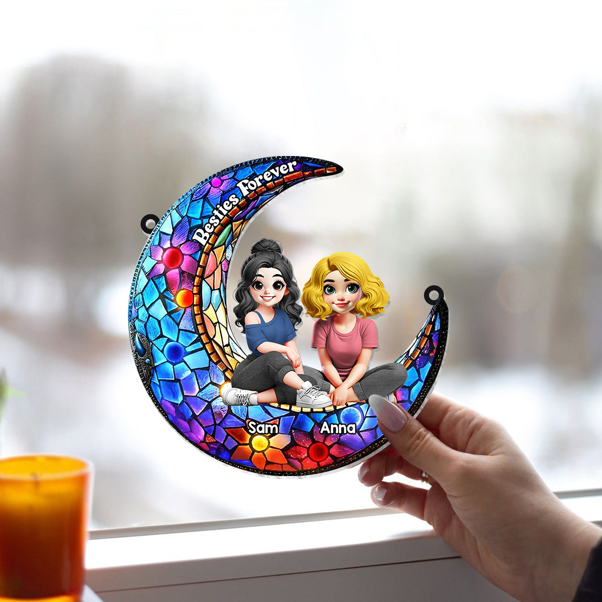 Besties Forever - Personalized Bestie Window Hanging Suncatcher Ornament