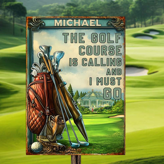 Le terrain de golf m'appelle et je dois y aller - Panneau métallique rectangulaire personnalisé pour le golf