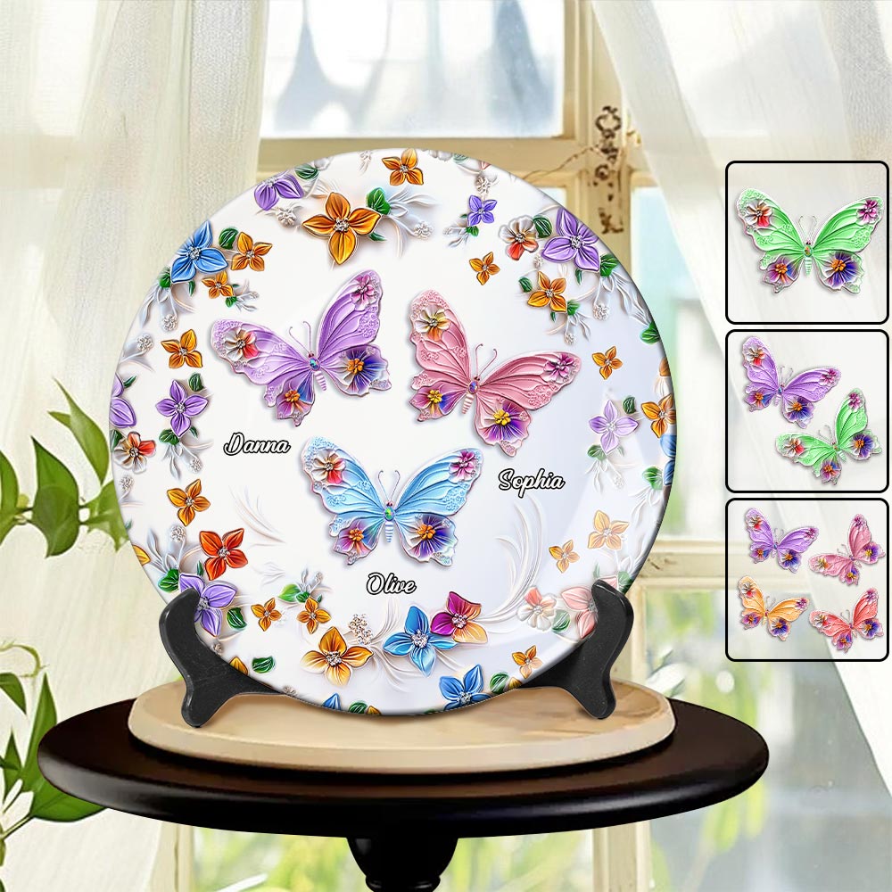 Bestie Floral Butterflies - Personalized Bestie Ceramic Round Plate