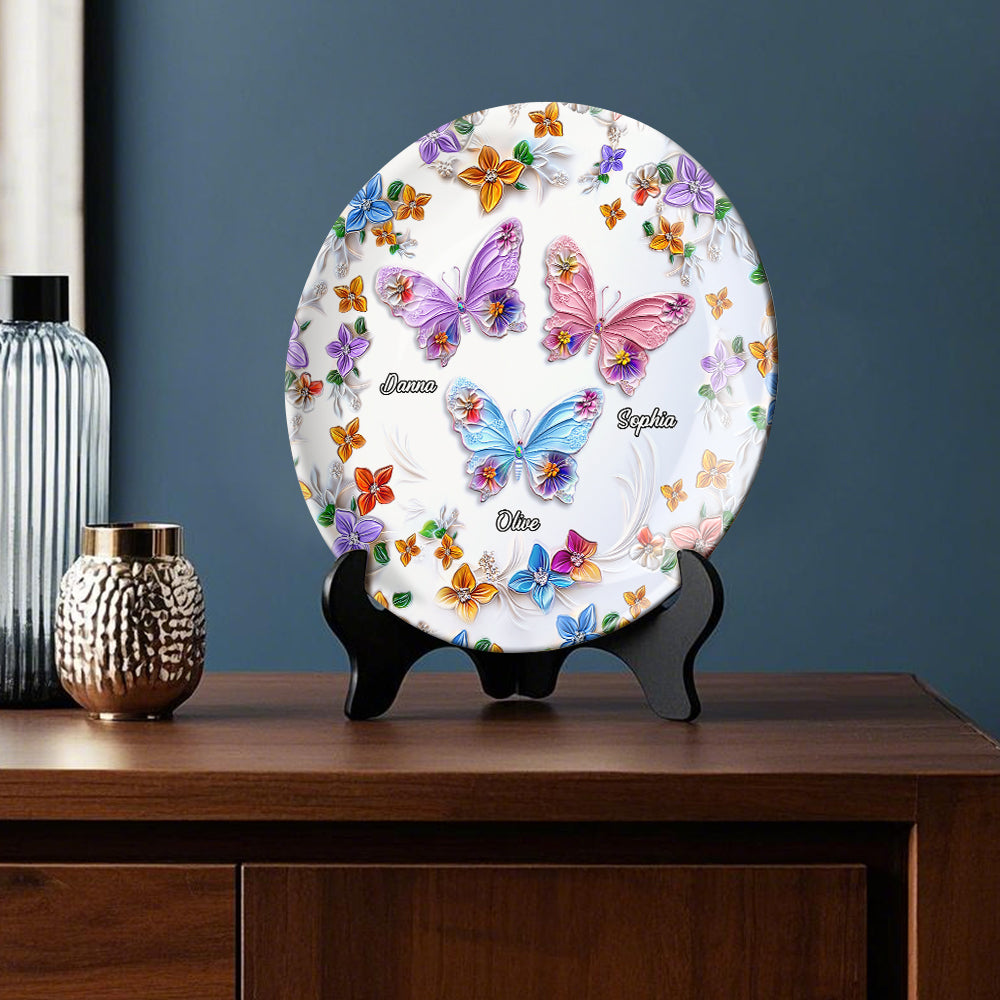 Bestie Floral Butterflies - Personalized Bestie Ceramic Round Plate