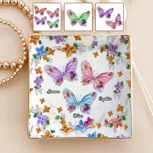 Bestie Floral Butterflies - Personalized Bestie Fully Printed Jewelry Dish