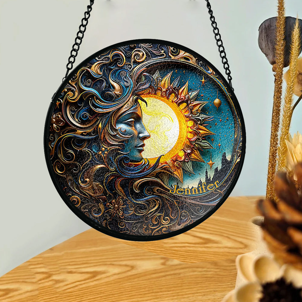 Vivre au rythme du soleil, aimer au rythme de la lune - Attrape-soleil hippie personnalisé en vitrail