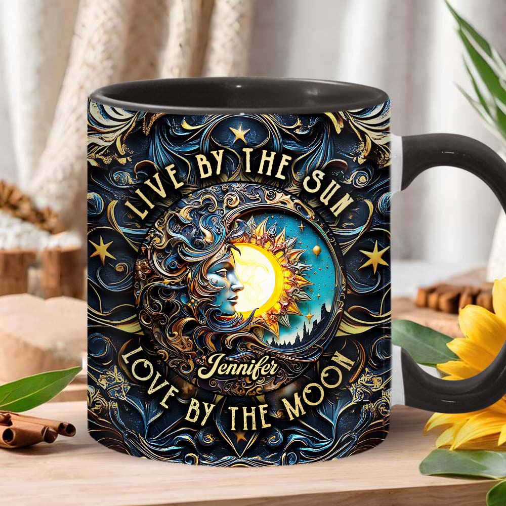 Live By The Sun Love By The Moon - Personalized Hippie Accent Mug