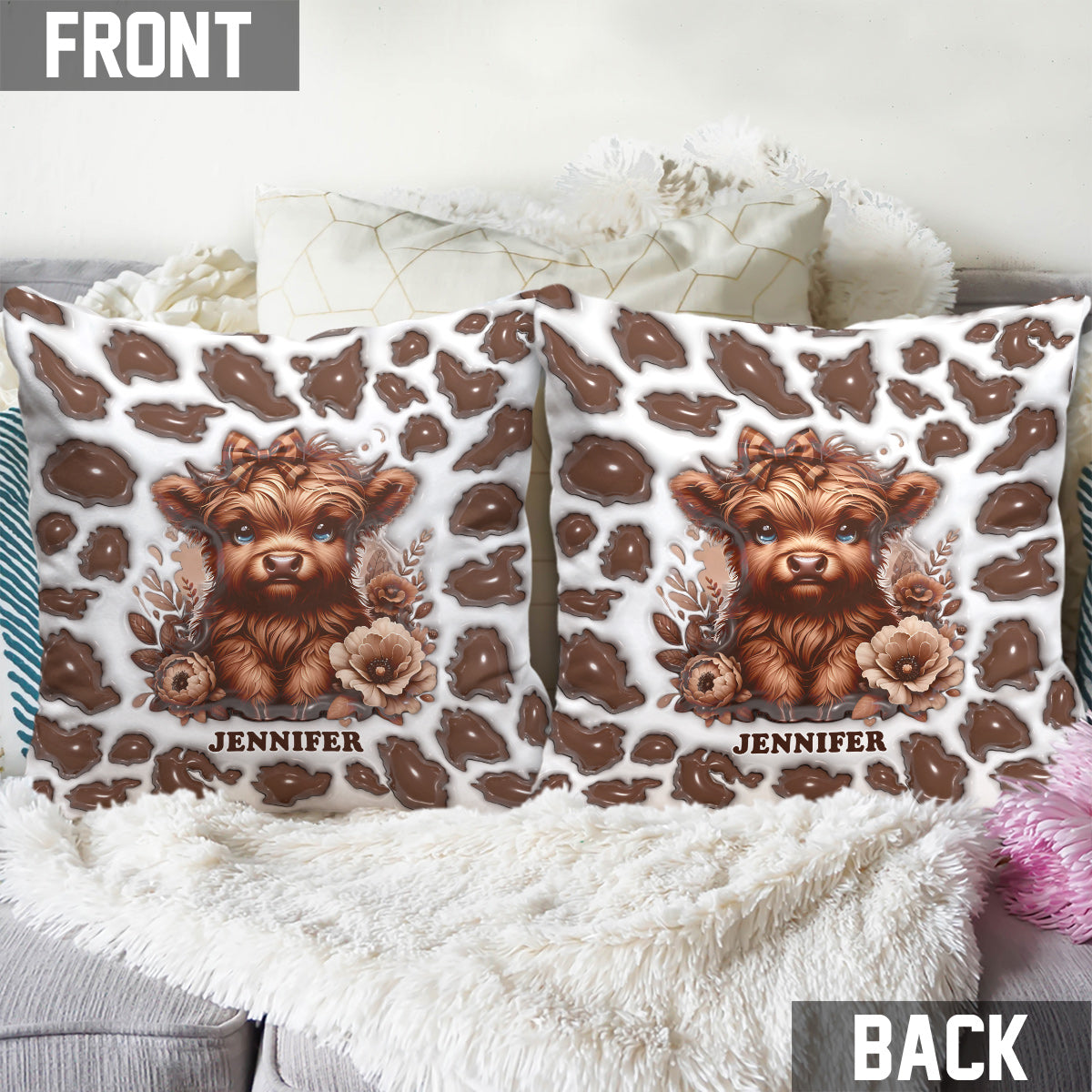 Beautiful Highland Cow - Personalized Throw Pillow