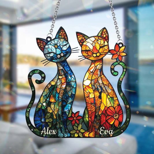 Stunning Cat Couple - Personalized Cat Window Hanging Suncatcher Ornament