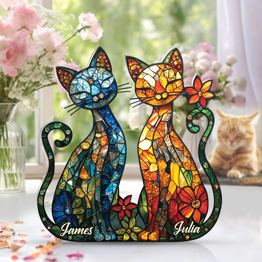 Magnifique couple de chats - Plaque acrylique personnalisée en forme de chat