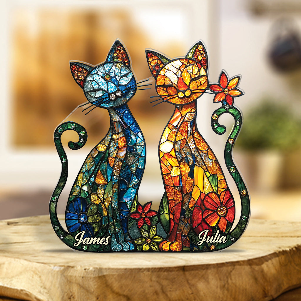 Magnifique couple de chats - Plaque acrylique personnalisée en forme de chat