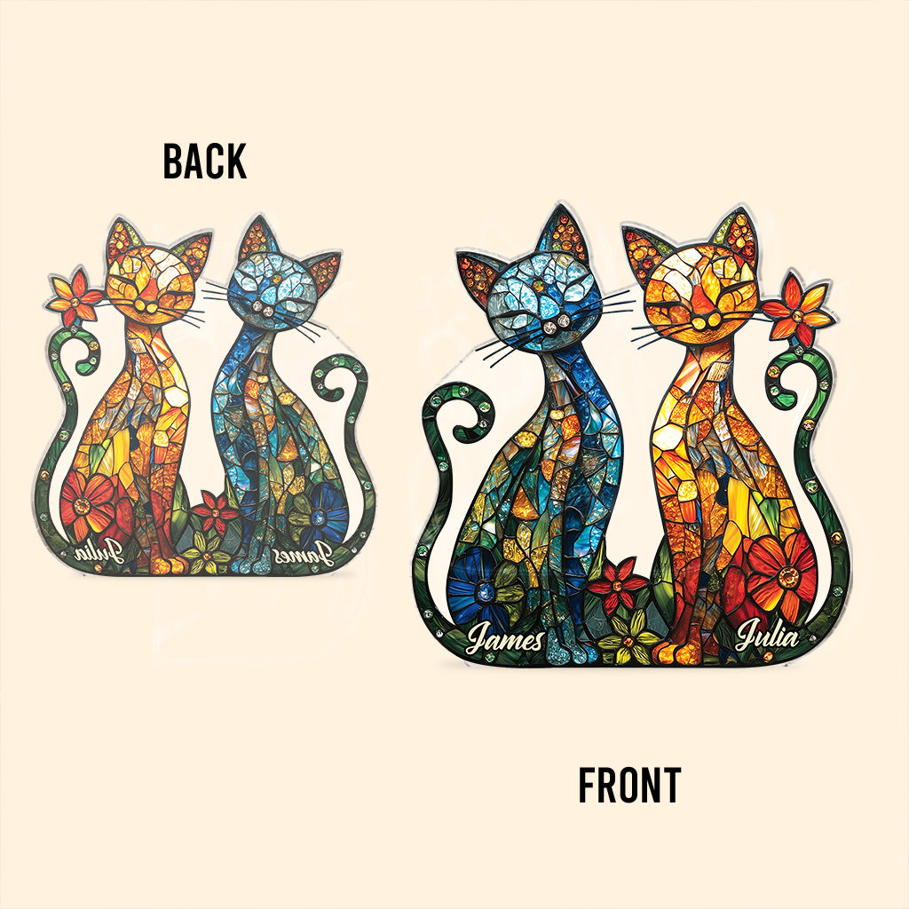 Magnifique couple de chats - Plaque acrylique personnalisée en forme de chat