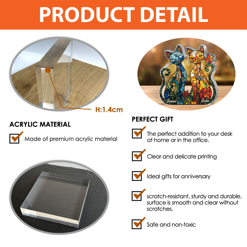 Magnifique couple de chats - Plaque acrylique personnalisée en forme de chat